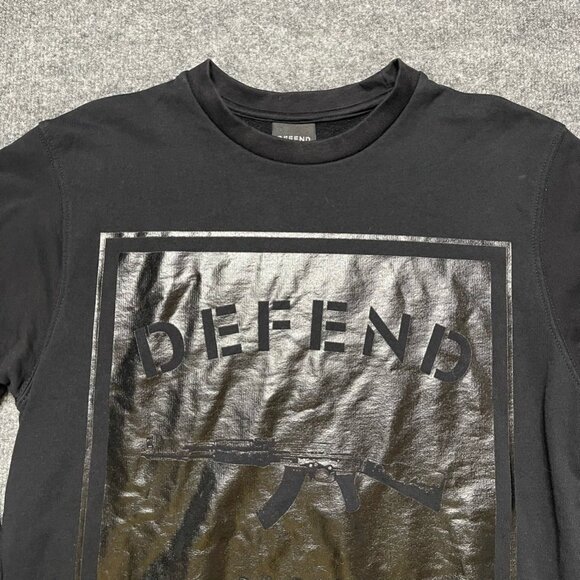 Defend Paris Mens Fleece Sweatshirt Black Crew Neck Long Sleeve Streetwear M - Picture 5 of 10